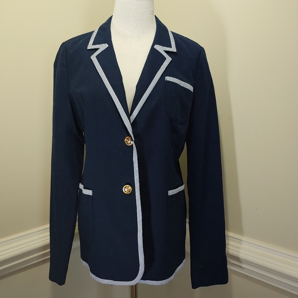 Crown & Ivy Linen Blend Navy Blue Bazer Size 12